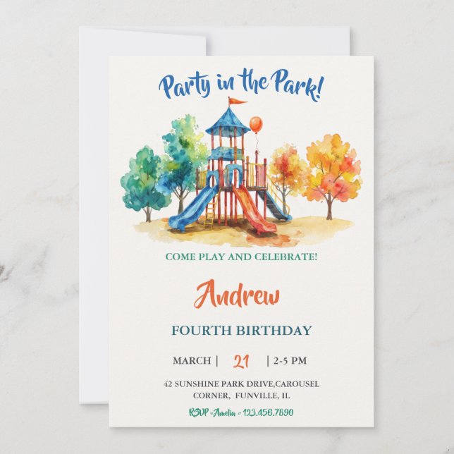 Invitation Aventure d'anniversaire au parc Watercolor Playgro (Devant)