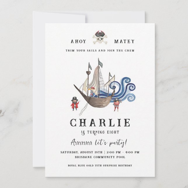 Invitation Aventure d'anniversaire de pirate en haute mer (Devant)