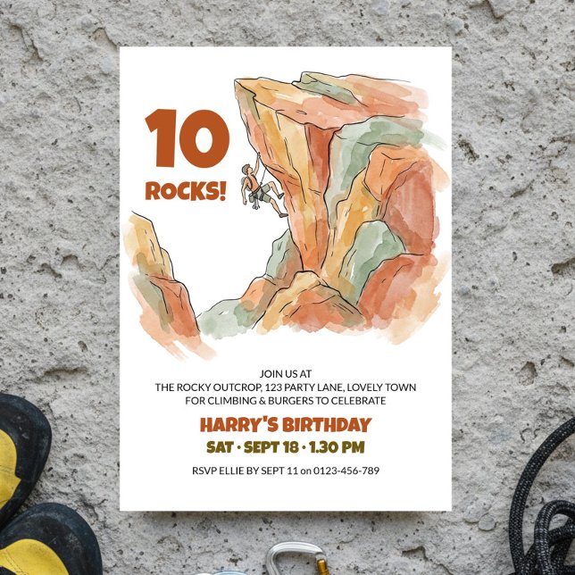 Invitation Aventure d'anniversaire d'escalade de roche en ple (Rock Climbing pre-teens birthday invitation for kids and tweens by Darling & May)