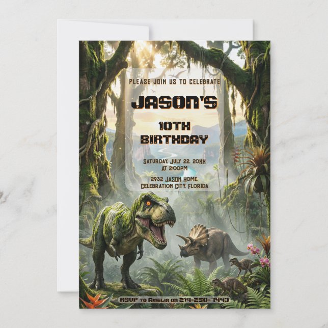 Invitation Aventure d'anniversaire rugissement de T-Rex juras (Devant)