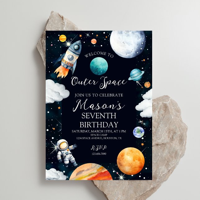 Invitation Aventure dans l'espace en aquarelle pour garçon d' (Créateur téléchargé)