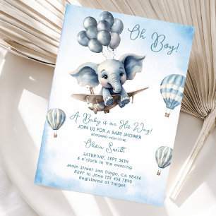 Invitation Aventure d'avion éléphant Oh Garçon Baby Shower