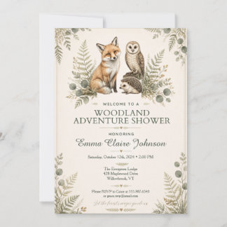 Invitation Aventure de Baby Shower Animaux de la Forêt