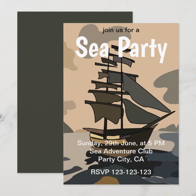 Invitation Aventure de bateau de pirates Fête en mer pirate (Devant / Derrière)