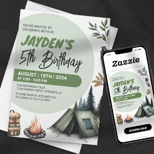 Invitation Aventure de camping en forêt pour un anniversaire