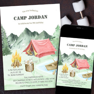 Invitation Aventure de camping pour garçons d'anniversaire en