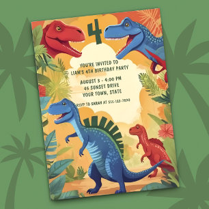 Invitation Aventure de dinosaures colorés dans la jungle pour