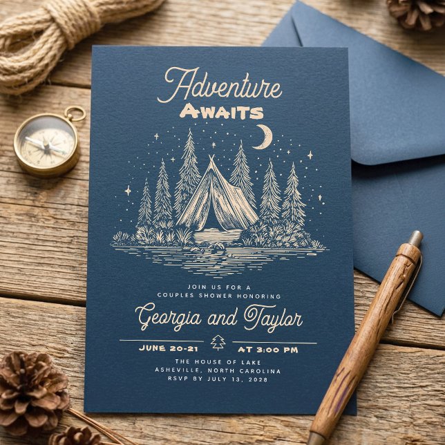 Invitation Aventure de douche de couples de camping fantaisis (Camping Couples Shower Invitations)