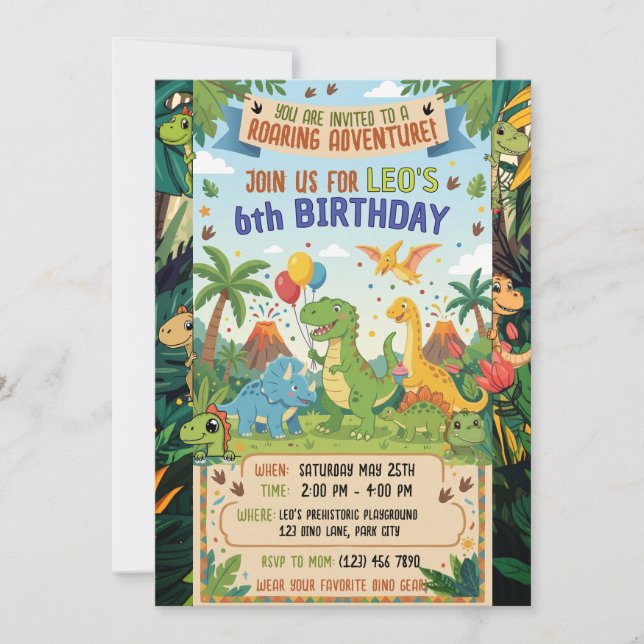 Invitation Aventure de fête d'anniversaire jungle pour 6 ans  (Devant)