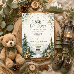 Invitation Aventure de Fête de Bébé Oh Garçon Bois Montagne
