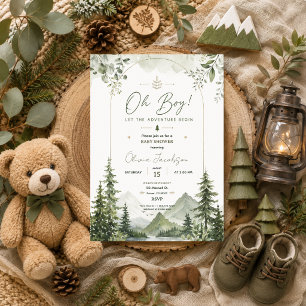 Invitation Aventure de Fête de Bébé Oh Garçon Bois Montagne