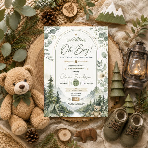 Invitation Aventure de Fête de Bébé Oh Garçon Bois Montagne