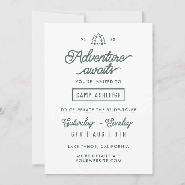 Invitation Aventure de fête de jeune fille au camp (Devant)