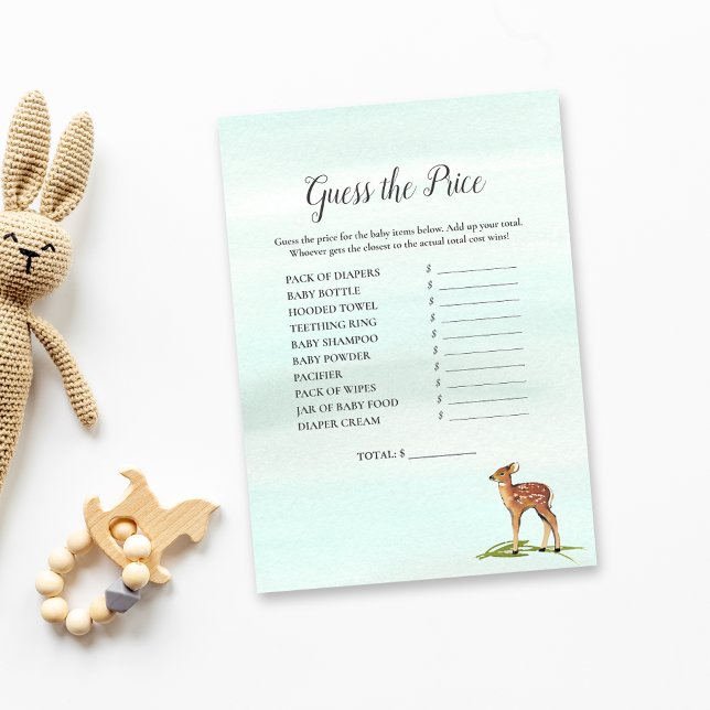 Invitation Aventure de forêt Devinez le prix des cerfs Bébé J (Créateur téléchargé)