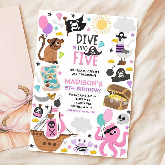 Invitation Aventure de plongée de la pirate rose pour son 5e  (Créateur téléchargé)
