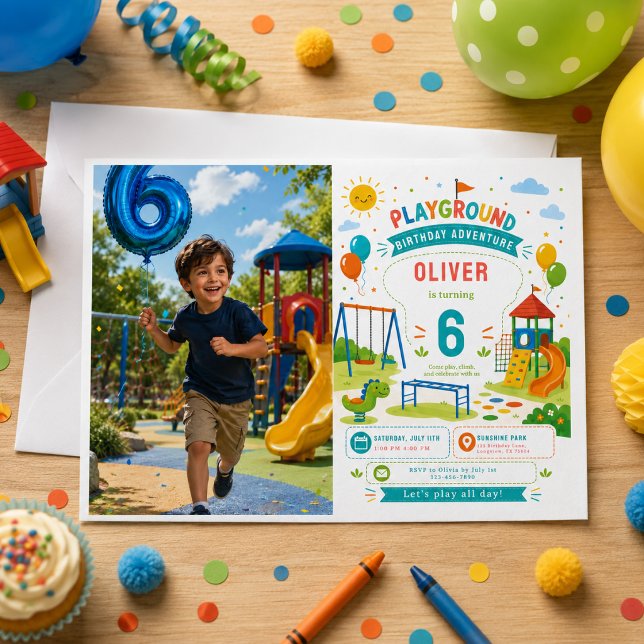 Invitation Aventure de terrain de jeu 6e anniversaire Fête au (Playground Adventure 6th Birthday Park Party Invitation
)