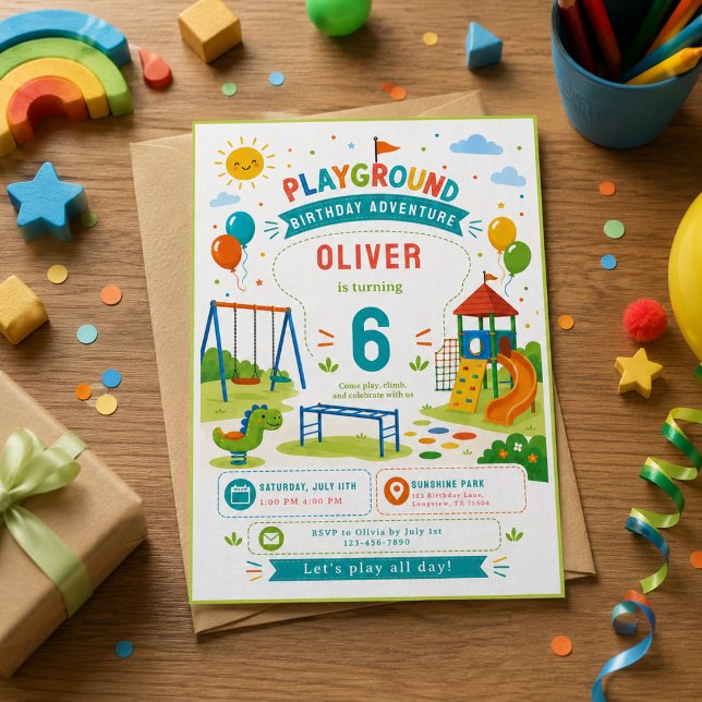 Invitation Aventure de terrain de jeu 6e anniversaire Fête au (Playground Adventure 6th Birthday Park Party Invitation
)