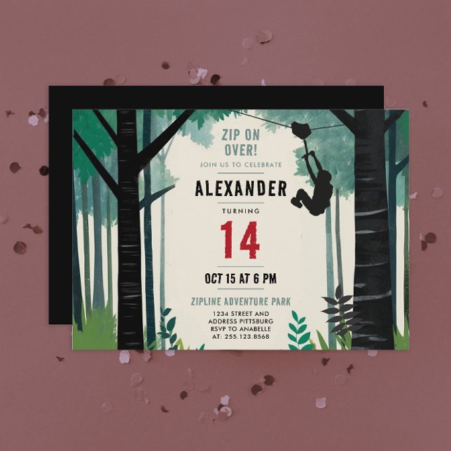 Invitation Aventure de tyrolienne cool nature extérieur adrén (Créateur téléchargé)