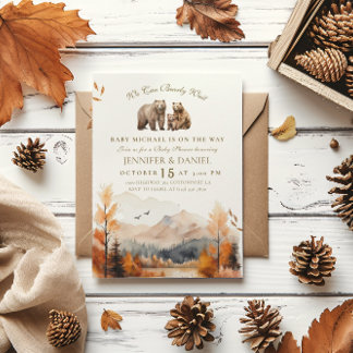 Invitation Aventure d'ours Montagnes d'automne Fête prénatale