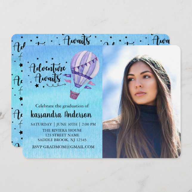 Invitation Aventure en attente de ballon à air chaud Photo re (Devant / Derrière)