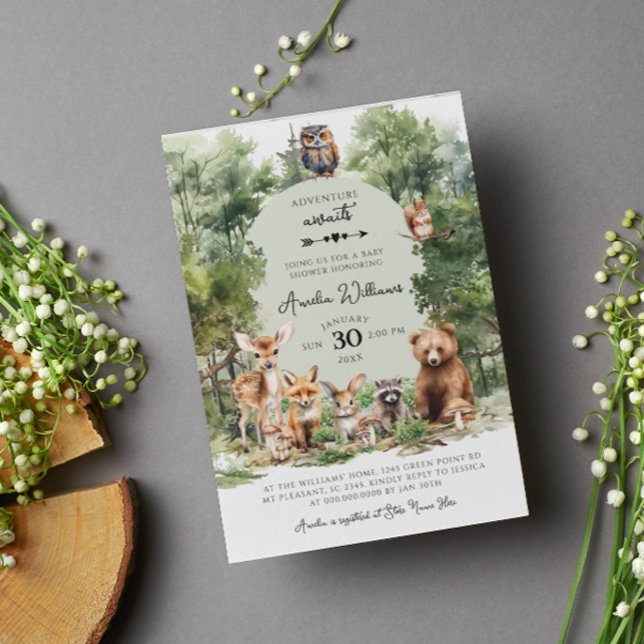Invitation Aventure en forêt attend la baby shower forestière (Créateur téléchargé)