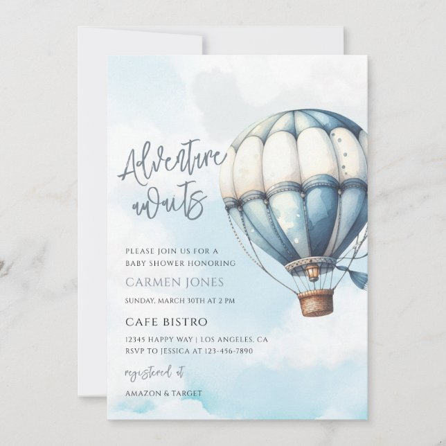 Invitation Aventure en Montgolfière pour la Fête de Bébé (Devant)