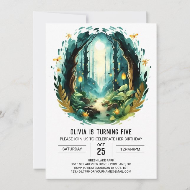 Invitation Aventure enchantée Nature Bois Anniversaire (Devant)