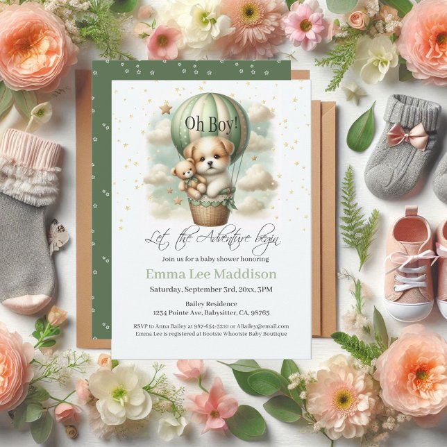 Invitation Aventure Garçon Chiot Montgolfière Baby Shower (Créateur téléchargé)
