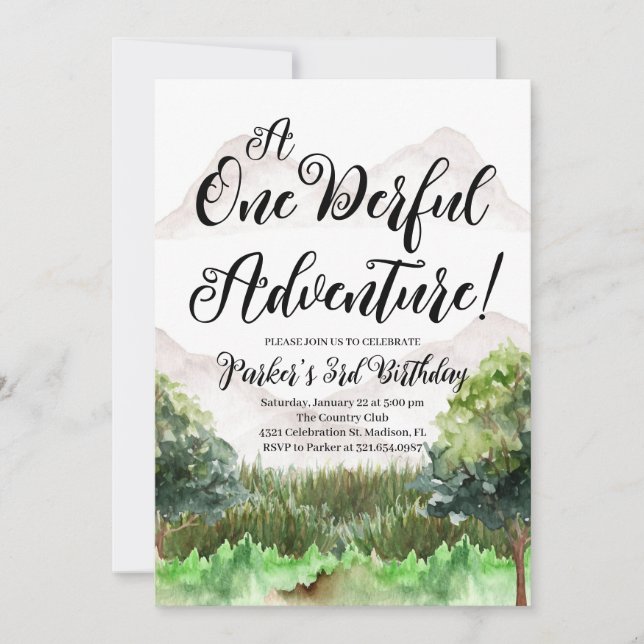 Invitation Aventure Montagne Anniversaire, Camping, Montagne (Devant)