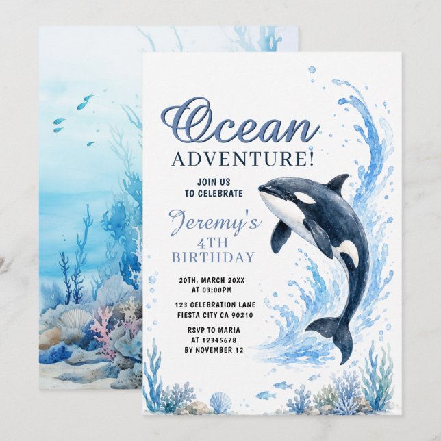 Invitation Aventure Océanique Orque Océan Mer Anniversaire (Devant / Derrière)