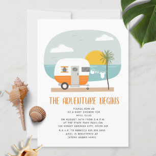Invitation Aventure Orange Camper Beach Baby shower fille