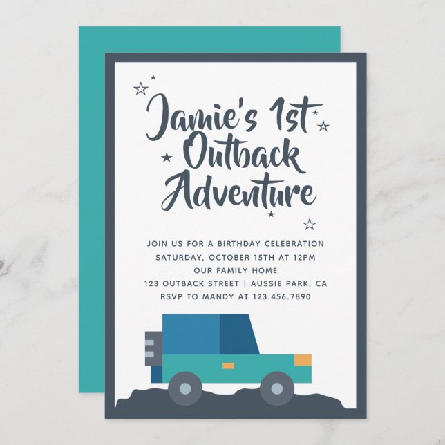 Invitation Aventure Outback fête d'anniversaire (Devant / Derrière)