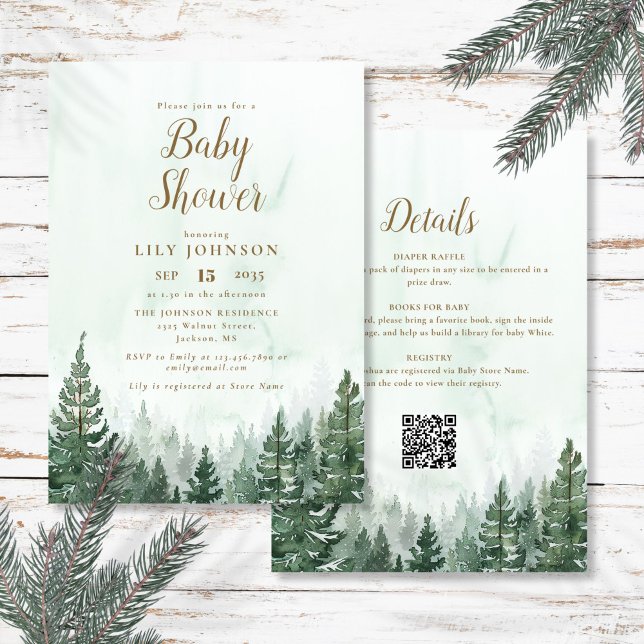 Invitation Aventure Pinède Forêt Tout En Un Baby shower (Adventure Pine Tree Forest All In One Baby Shower Invitation)