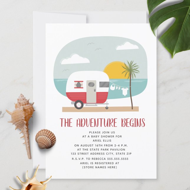 Invitation Aventure Red Camper Beach Baby shower neutre (Créateur téléchargé)
