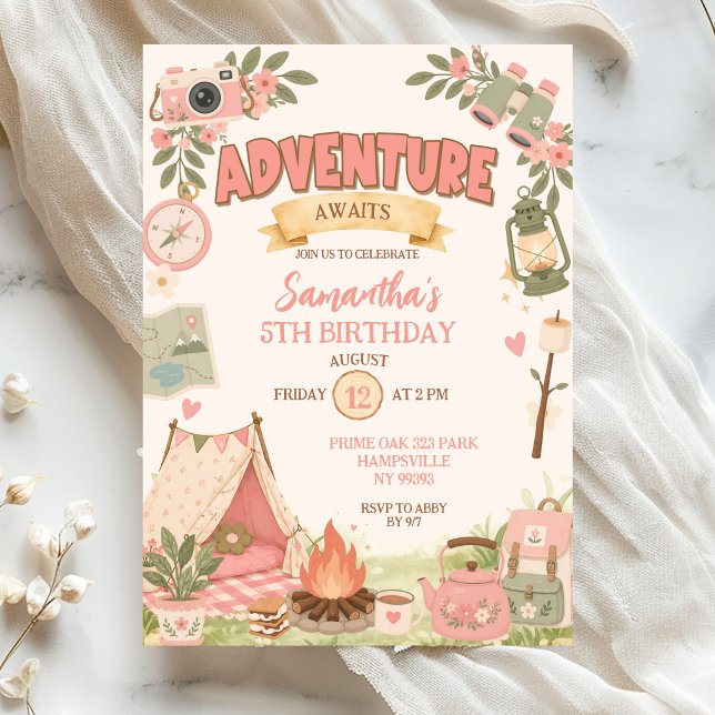 Invitation Aventure Rose Boho Attend Fille Anniversaire (Créateur téléchargé)