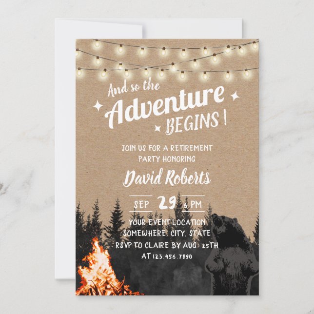 Invitation Aventure Rustic Kraft Bear Forêt Retraite (Devant)
