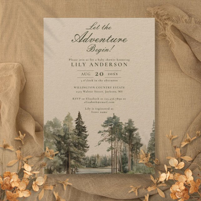 Invitation Aventure Rustique Commence Fête de Bébé en Forêt d (Rustic Adventure Begin Lake Forest Baby Shower Invitation)