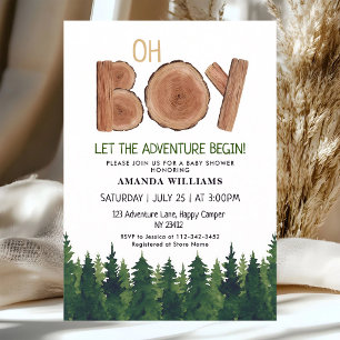 Invitation Aventure rustique en forêt pour bébé garçon