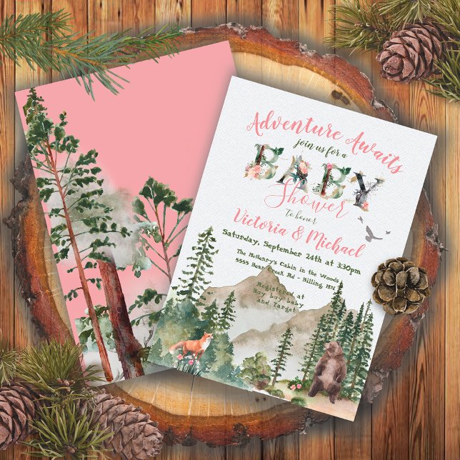 Invitation Aventure Woodland forêt Baby shower fille (Créateur téléchargé)