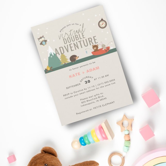 Invitation Aventure Woodland Twin Girls Baby shower virtuel (Créateur téléchargé)