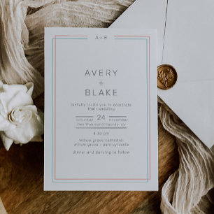 Invitation AVERA Corail moderne et Mariage frontalier Turquoi
