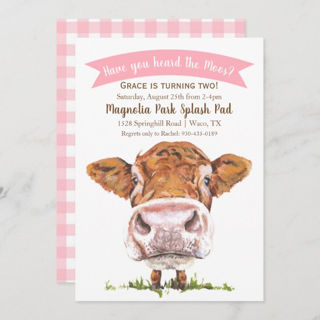 Invitation Avez-Vous Entendu L'Invitation Moos Cow Pink (Devant / Derrière)