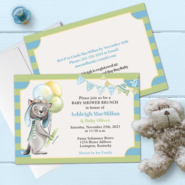 Invitation Aviateur Wolf, Baby shower rayé (Créateur téléchargé)