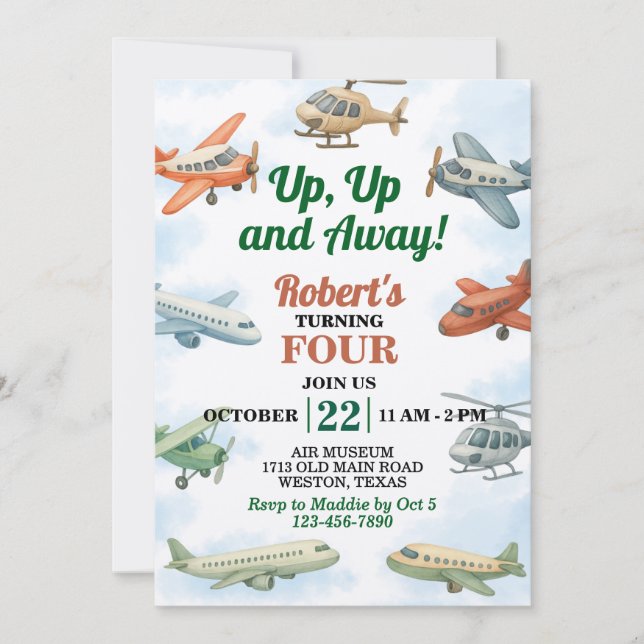 Invitation Avion Anniversaire Haut les Ailes (Devant)