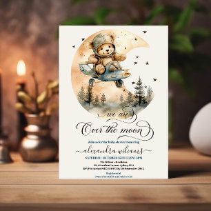 Invitation Avion au-dessus de la lune Baby shower d'ours en p
