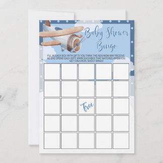 Invitation Avion Baby shower Bingo Jeu Blue Boy
