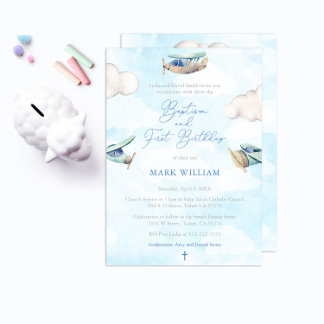 Invitation Avion Boy Baptême 1ère fête d'anniversaire