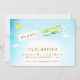 Invitation *~* Avion dans le ciel nuageux Baby shower de garç