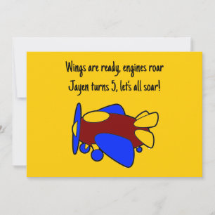 Invitation Avion de dessin animé rouge jaune bleu mignon pour