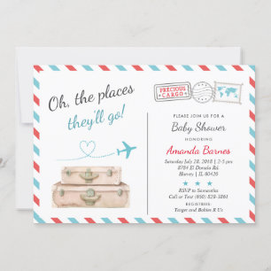 Invitation Avion de voyage Baby shower jumeau saupoudrer roug